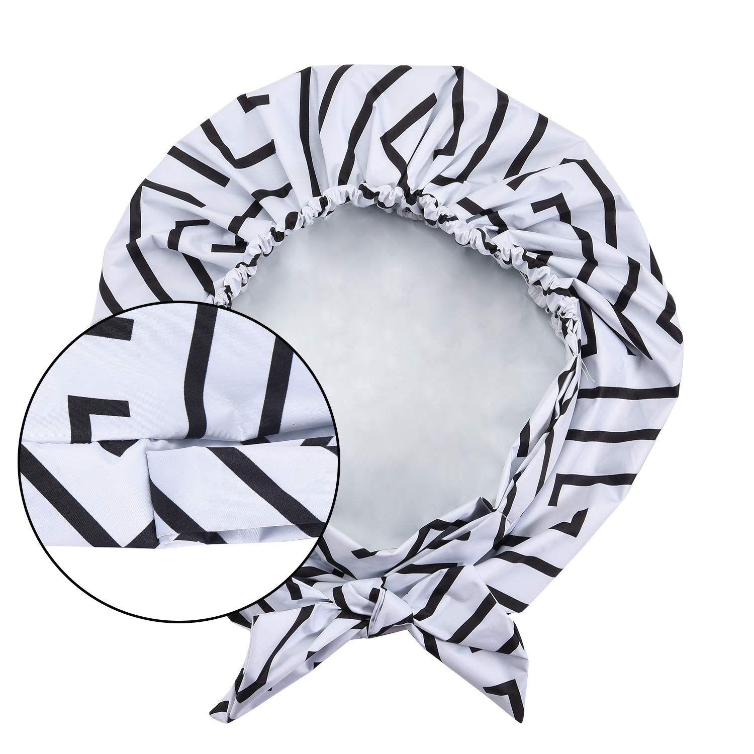 YANA Shower Cap for Women - Waterproof, Reusable Shower Caps (Geometric - Black & White)