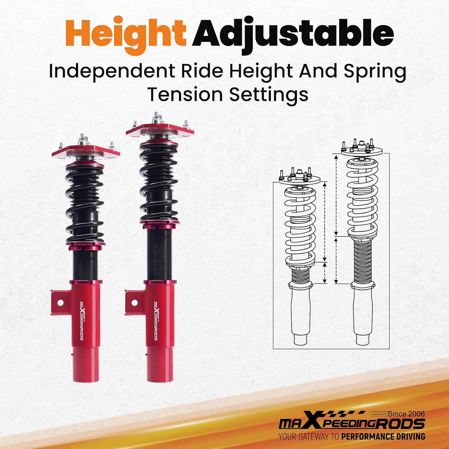 maXpeedingrods Coilovers for VW Jetta MK5 2005-2011, for VW Jetta MK6 2011-2019, for VW Golf MK5 MK6 2003-2012, Height Adjustable Coilovers Suspension Kit, Preset Damping Lowering Kit Red
