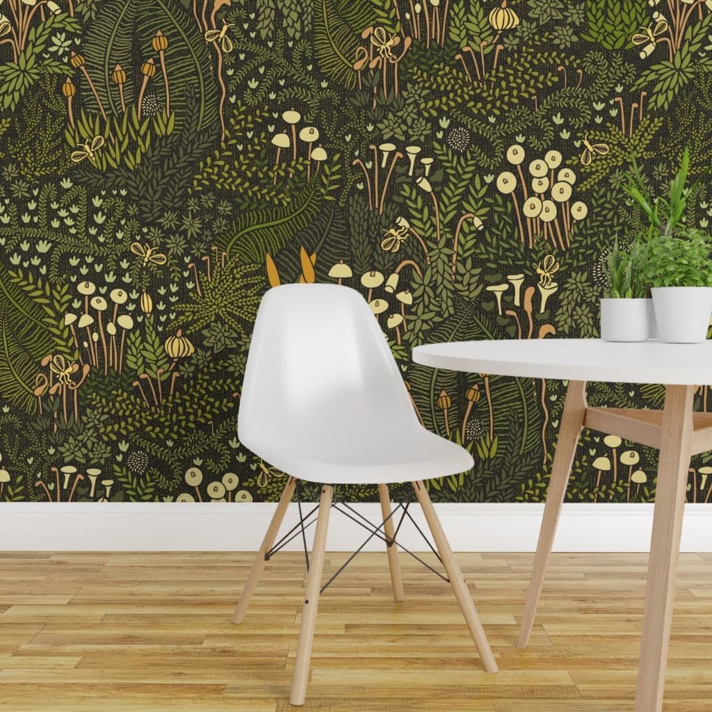 Removable Wallpaper Swatch - Whimsical Garden Large Scale Fairy Botanical Moss Olive Green Zen Nature Custom Pre-Pasted Wallpaper by Spoonflower
