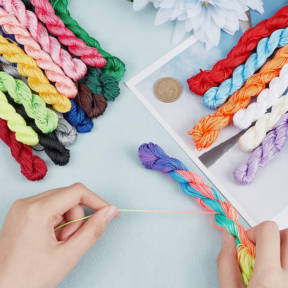 PH PandaHall 480 Yard 1mm Nylon String Chinese Knotting Cord 20 Colors Nylon Thread Kumihimo Macrame Thread Braided Beading String Cord Blinds Lift Cord for Macrame Friendship Bracelet Hair Decor