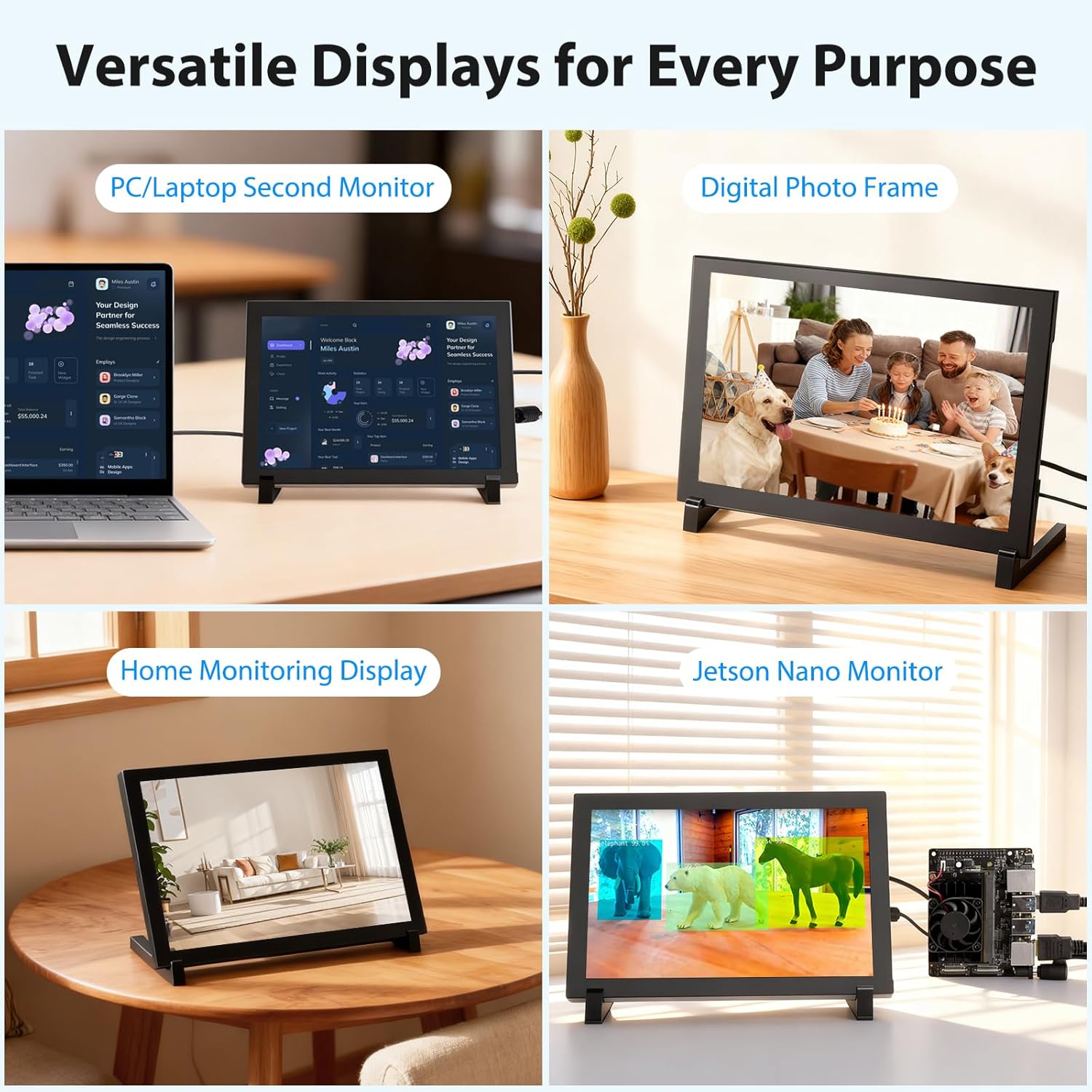 ELECROW 8 Inch Touchscreen Monitor, 1280x800 IPS LCD HD Display with Stand, Portable Capacitive Touch Screen Compatible for Raspberry Pi 3/4/5, Win 11/10/8/7, Jetson Nano, laptops, Game Consoles