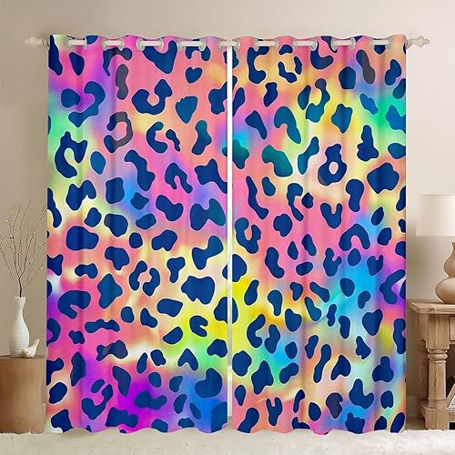 Feelyou Leopard Window Curtains for Bedroom Decor Africa Cheetah Curtain Rainbow Leopard Design Window Drapes for Boys Girls Kids Men Women Safari Animal Window Treatments, 38x54 Inches,2 Panels
