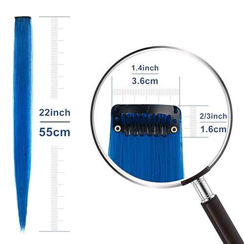 Miniatura 5 de 20 extensiones de cabello de colores, verde azulado + azul/morado + azul, extensiones de cabello con clip para fiestas de moda, regalos para niños y