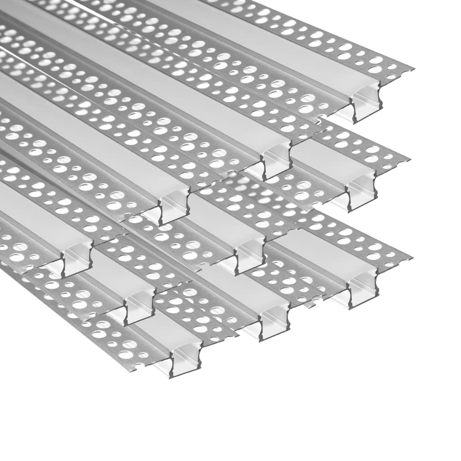 Besseto Plaster-in LED Aluminum Channel 10 Pack 6.6FT/2 Meter Drywall Strip Light Diffuser Channel, Trimless Recessed Plaster Aluminum LED Channel for Wall and Ceiling with Milky Diffuser