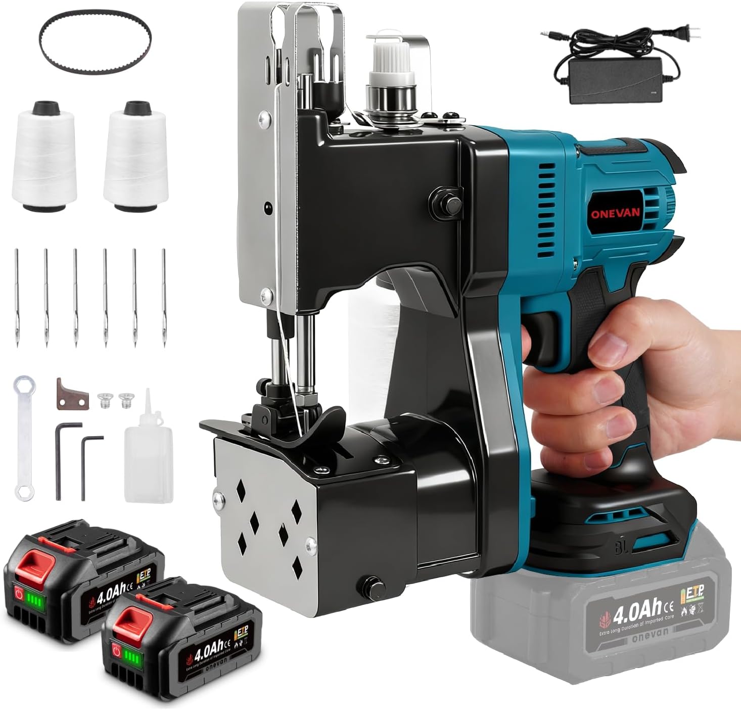 Cordless Bag Closing Machine with 2x3.0A Batteries, Brushless Motor, Battery Bag Sewing Machine Portable Bag Closer Stitcher Packing Machine for Feed Sacks, Rice Bags, Burlap Sack