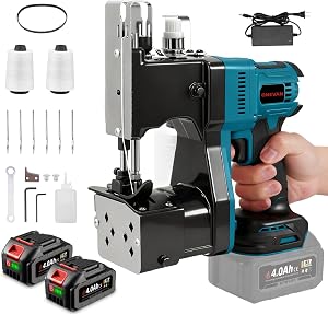 Cordless Bag Closing Machine with 2x4.0A Batteries, Brushless Motor, Battery Bag Sewing Machine Portable Bag Closer Stitcher Packing Machine for Feed Sacks, Rice Bags, Burlap Sack, Blue