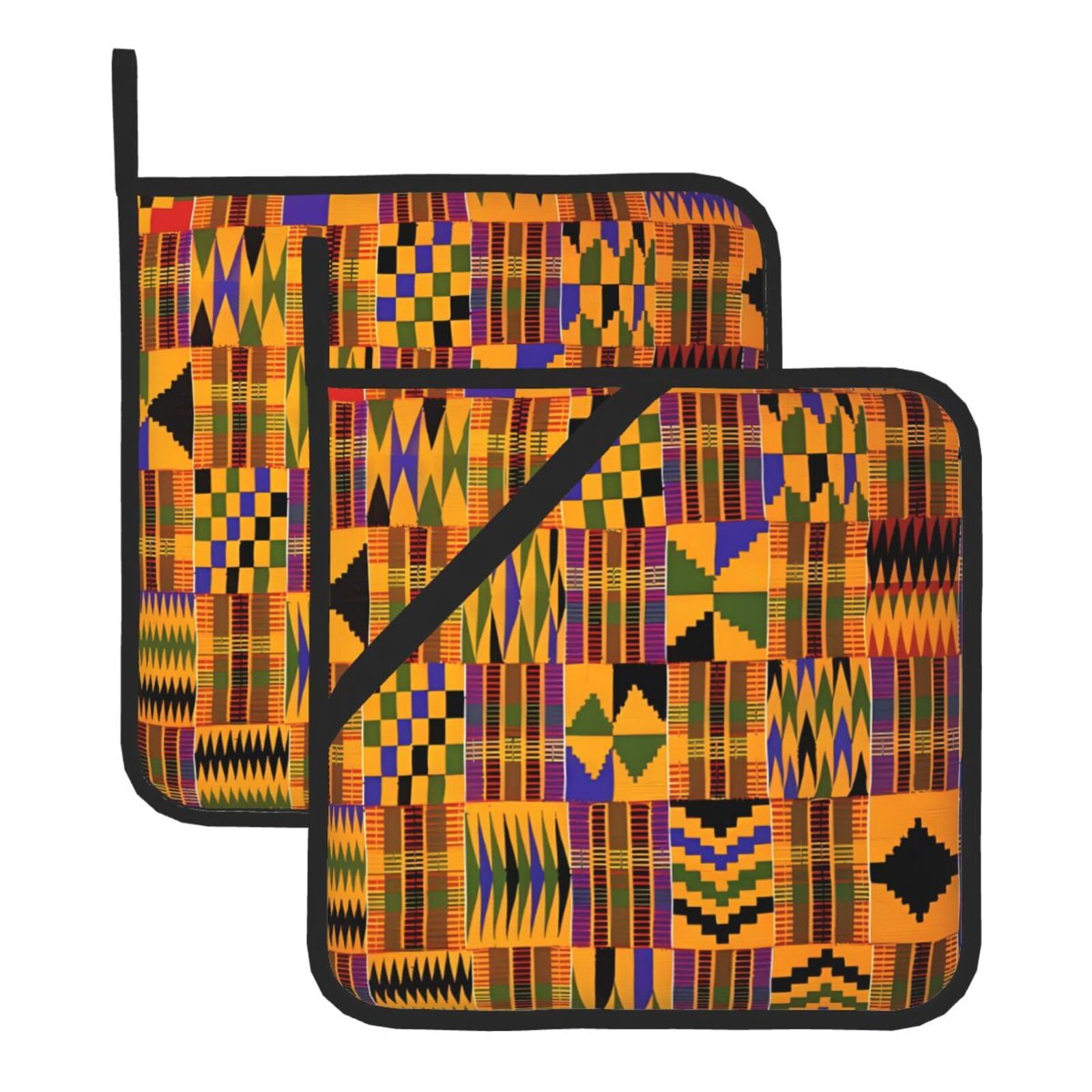 WHJSHOP African Tribal Ethnic Texture Prints Square Hot Pads for Kitchen Counter - Thick Heat Resistant Trivets for Microwave & Oven, BBQ Grilling Cover (2 Pack)