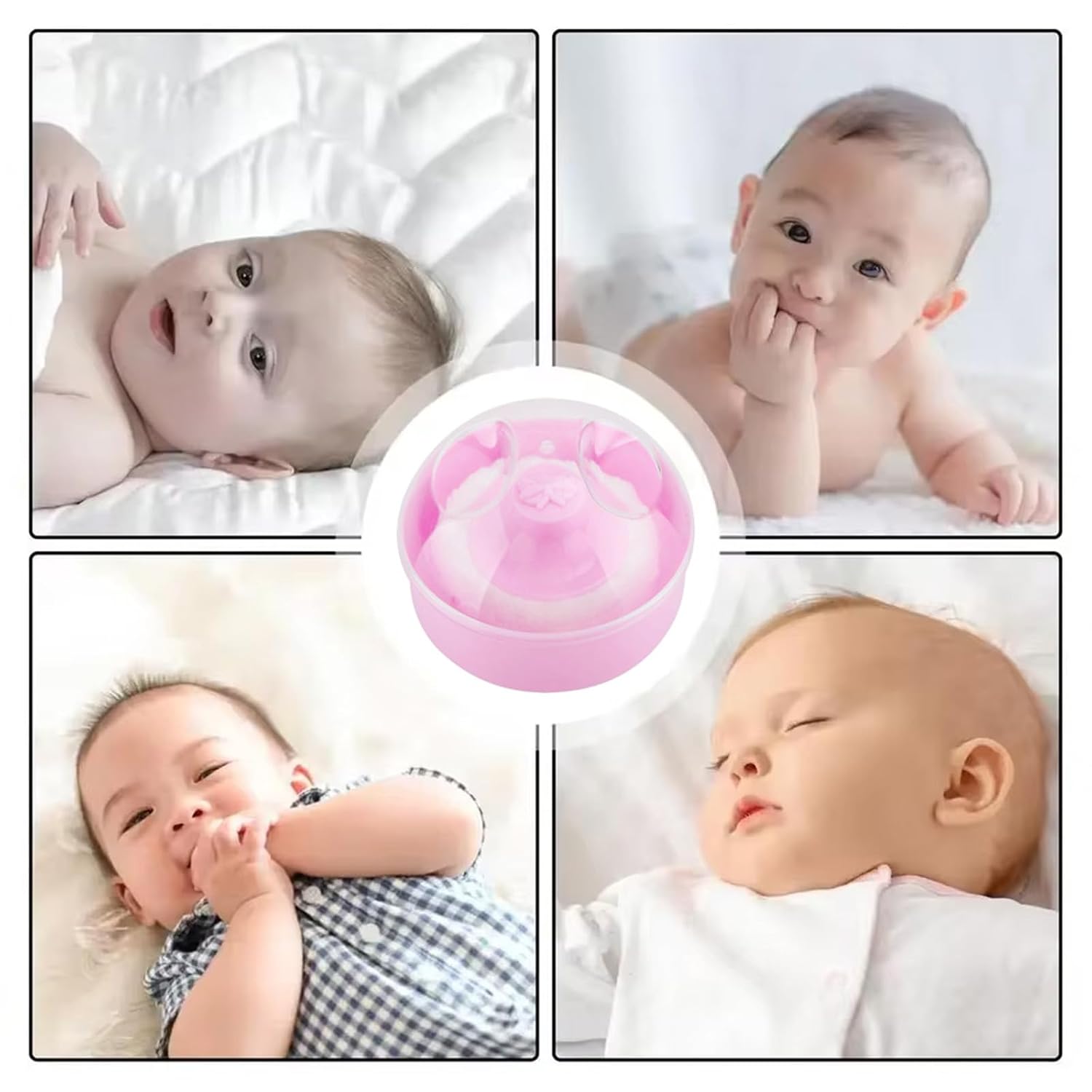 PandaEar Baby Body Cosmetic Powder Puff, Baby Powder Box, Soft Body Powder Puff and Container Case for Baby (Pink)