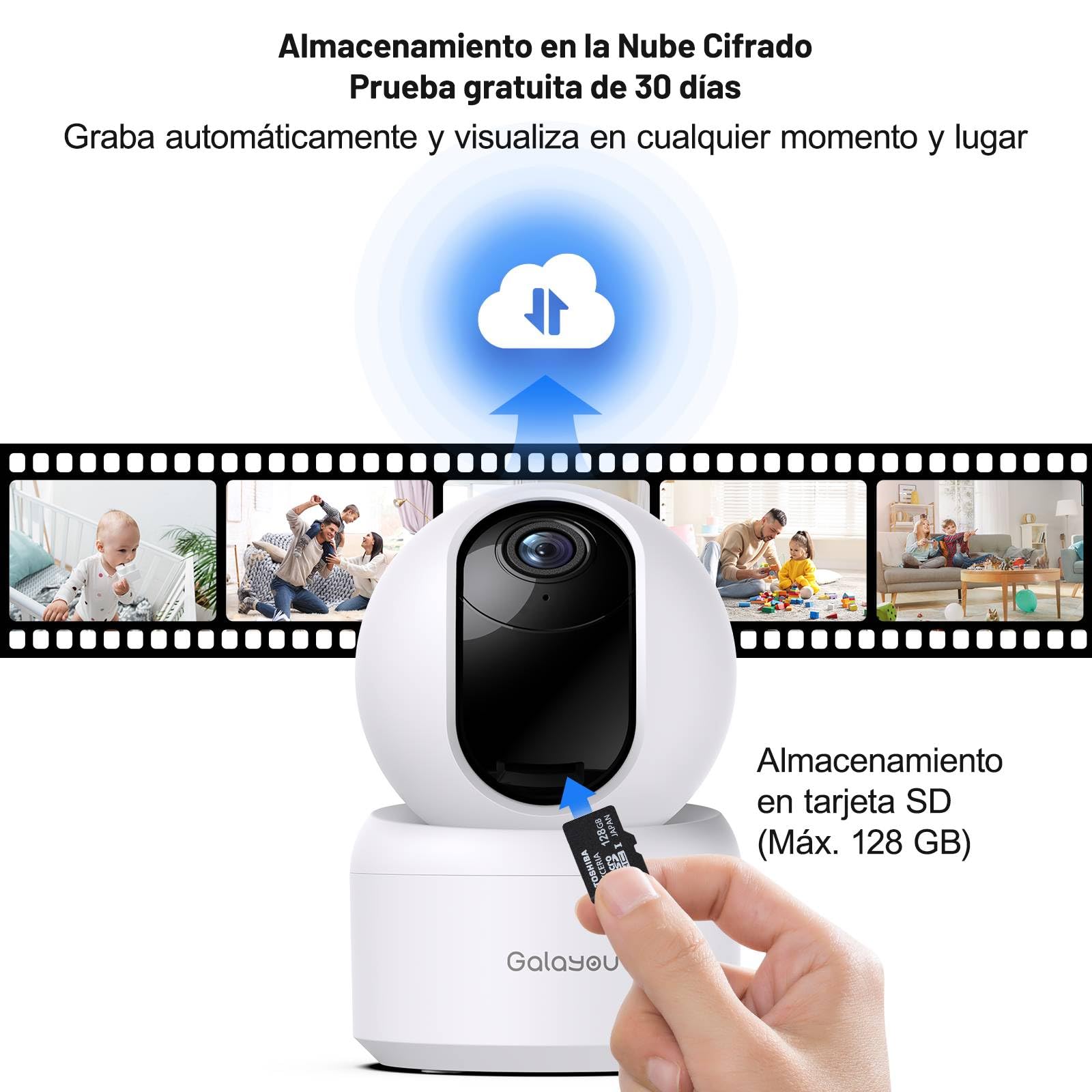GALAYOU 2K Cámara Vigilancia WiFi Interior - Camaras Vigilancia Domicilio WiFi 2,4G para Perros y Bebe 360°, Seguimiento de Movimiento, Grabación Continua, Audio Bidireccional, Compatible con Alexa