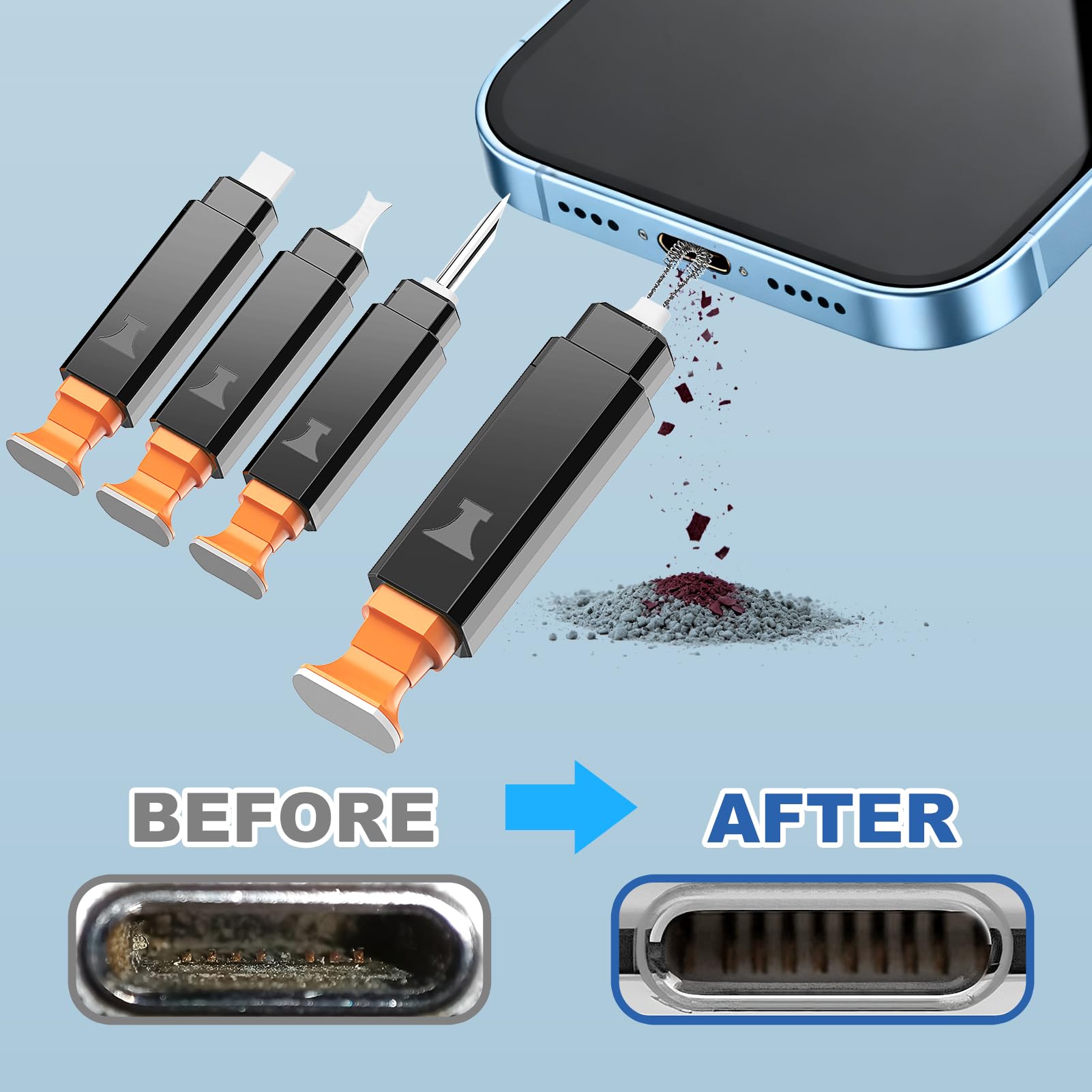 Kit de limpieza para iPhone, kit de limpieza multiherramienta de teléfono, herramienta de limpieza de puertos de carga, limpiador de teléfono para AirPods con detergente y cepillos para