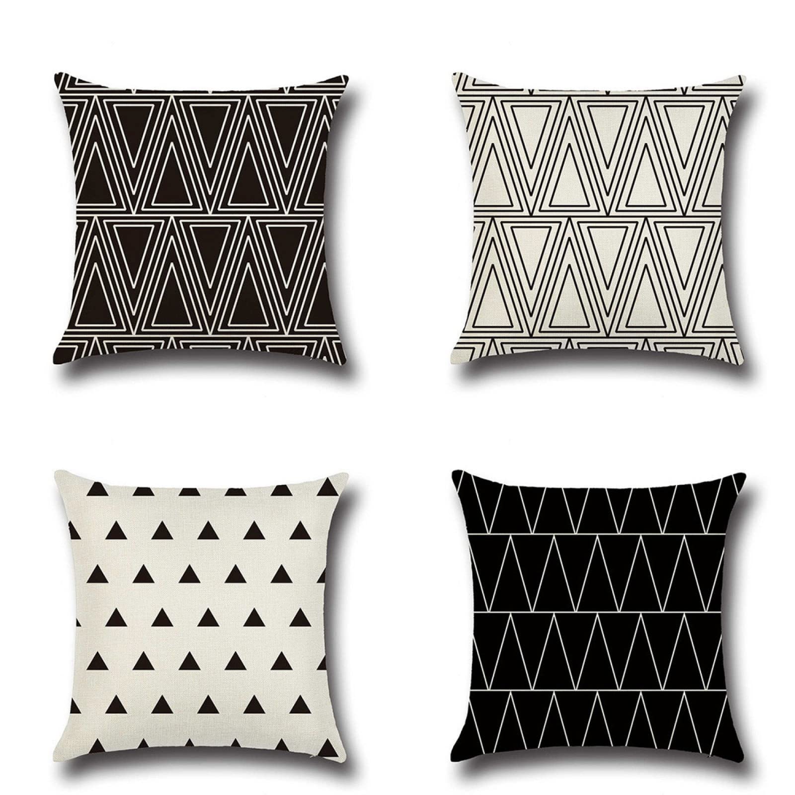 Housse de coussin 55x55cm lot de 4 taies d'oreiller lin motif noir pour decoration canape