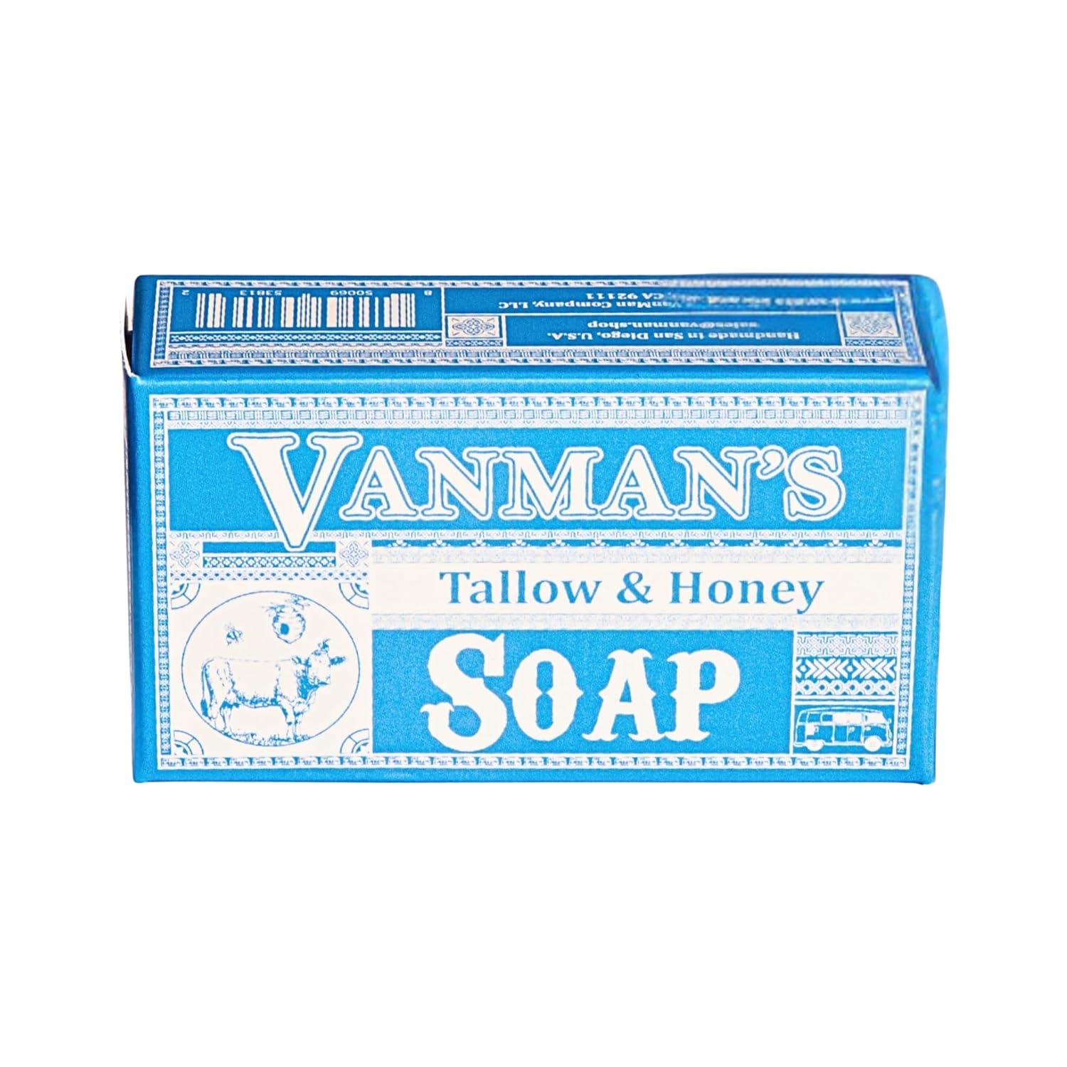 VanMan Beef Tallow and Honey Bar Soap – Pure Grass-Fed Beef Tallow for Skin with Raw Honey & Distilled Water, Unscented Soap, Hydrating & Nourishing, Clean Ingredients, 3.8oz - 1 Pack