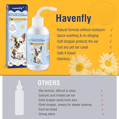 Miniatura 7 de Limpiador de oídos para perros y gatos, 4 onzas, tratamiento suave y no irritante para infecciones de oído para perros, alivio de picazón, gotas