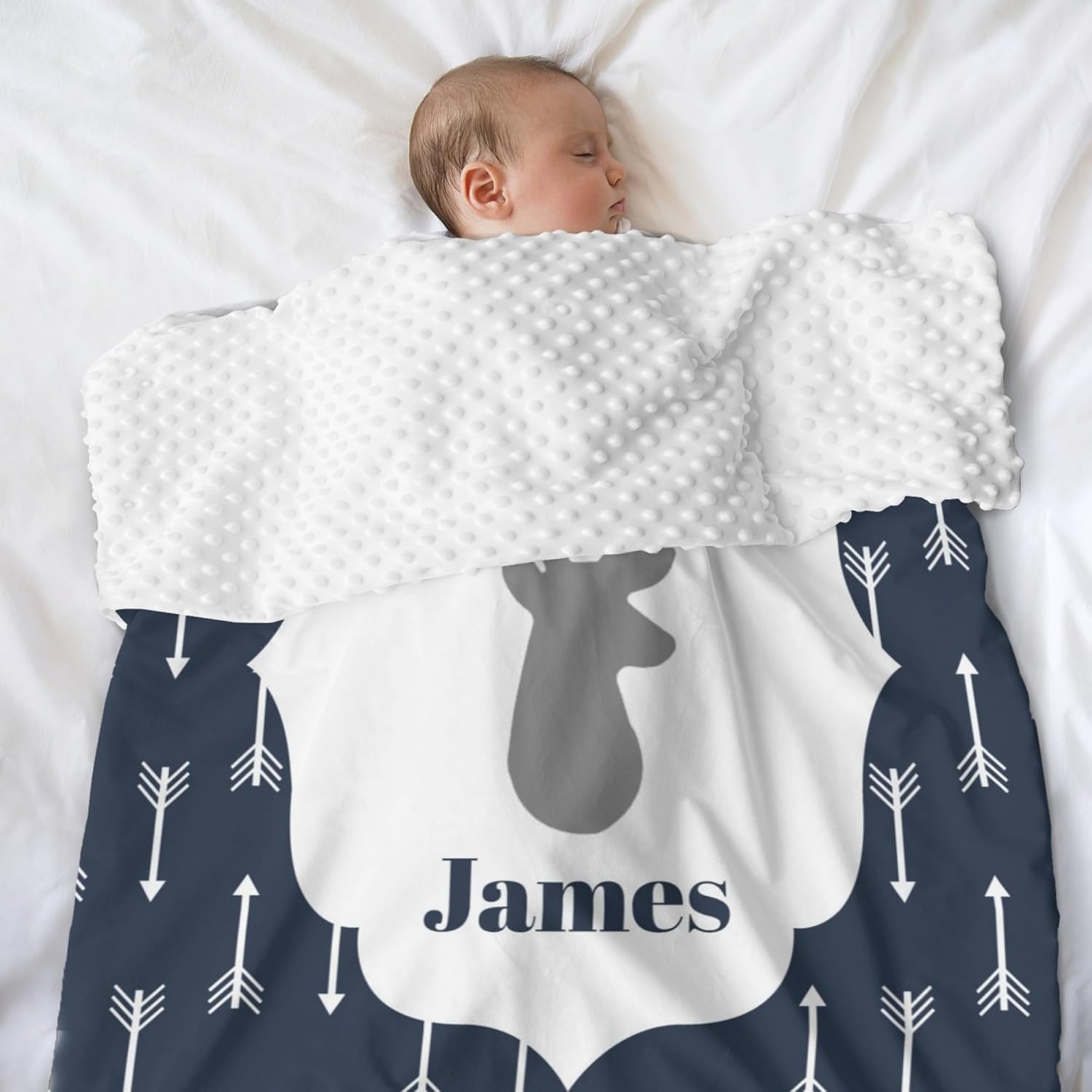 Custom Baby Blanket with Name for Boys and Girls, Soft Minky Infant Receiving Blanket with Dotted Backing Double Layer, Newborn Toddler Bed Blanket with Antler Arrow Printed 40 x 50 Inch