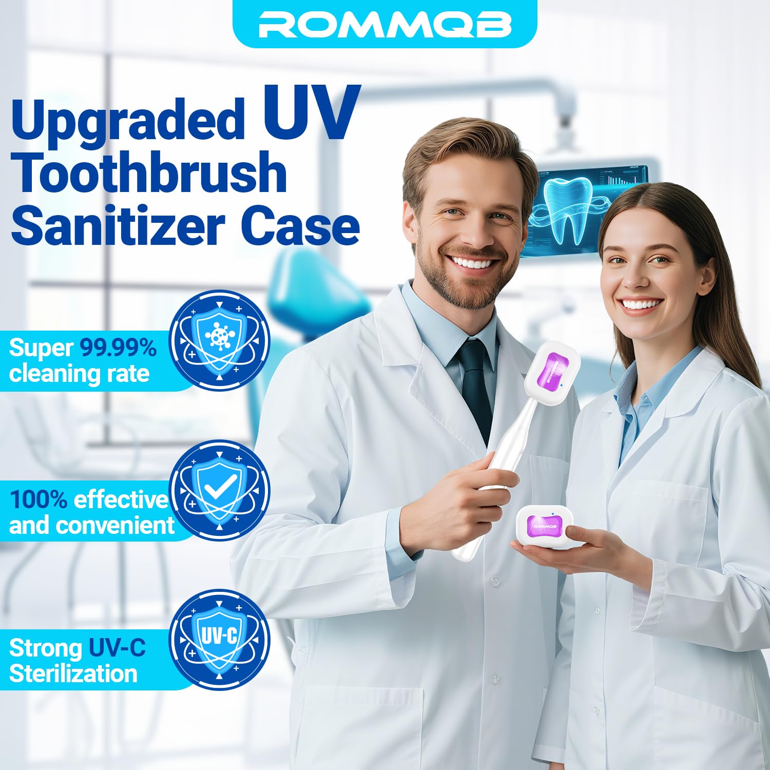 UV-C Brosse a Dent Désinfectant, ROMMQB Electric Toothbrush Sanitizer Cover with UV - Rechargeable Mini UV Stérilisateur Brosse à Dents - Auto Travel Etui Brosse a Dent for All Toothbrushes (Blanc)