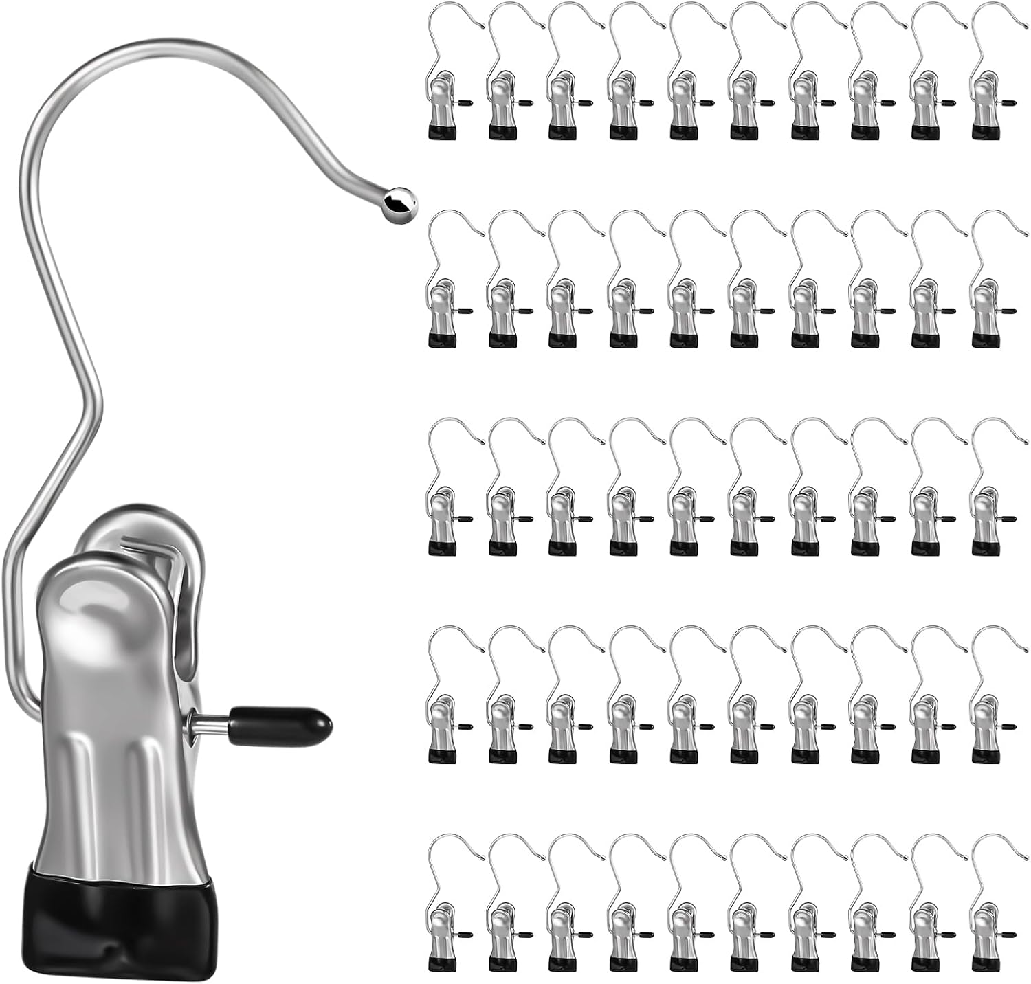 Dimeho 100 Pcs Boot Hangers Clips, Laundry Hook Hanging Stainless Steel Portable Socks Towels Clothes Hanger Clips Heavy Duty Travel Drying Clothes Pins for Travel Closet Jeans Hats
