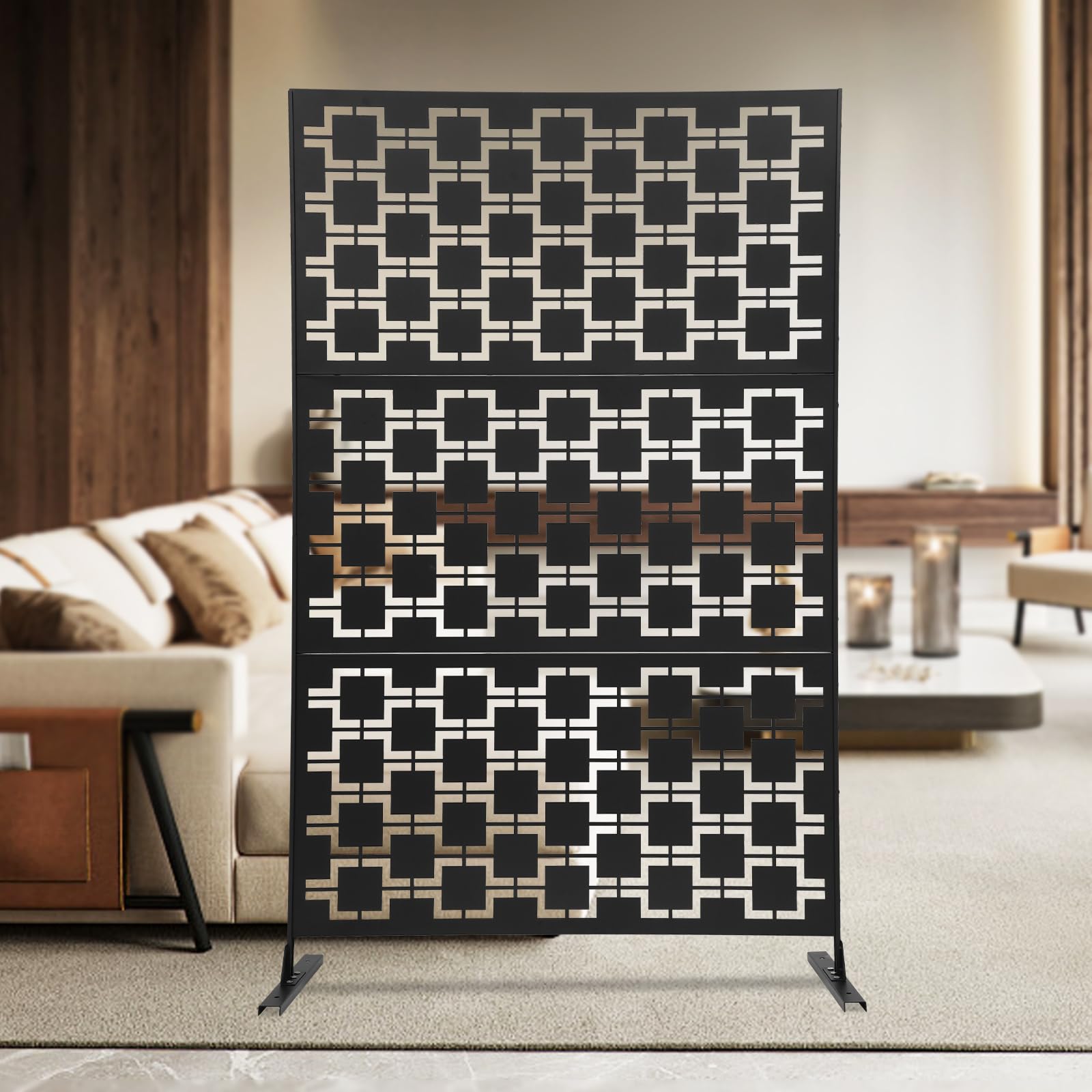 Placa de acero para protección visual, con soporte, 120 x 40 x 190 cm, acero negro, con diseño decorativo, para jardín, balcón, terraza, oficina