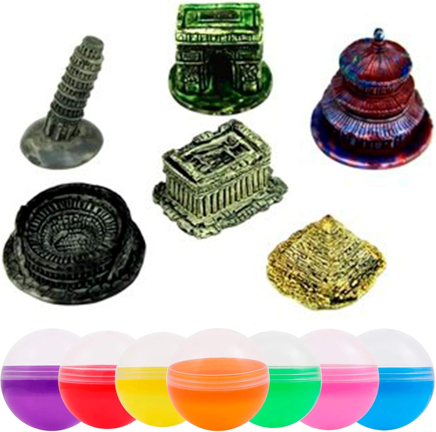 Toy and Capsule Bundle for Vending Machine - Landmark Figurines in Vending Capsules, Bulk 100psc