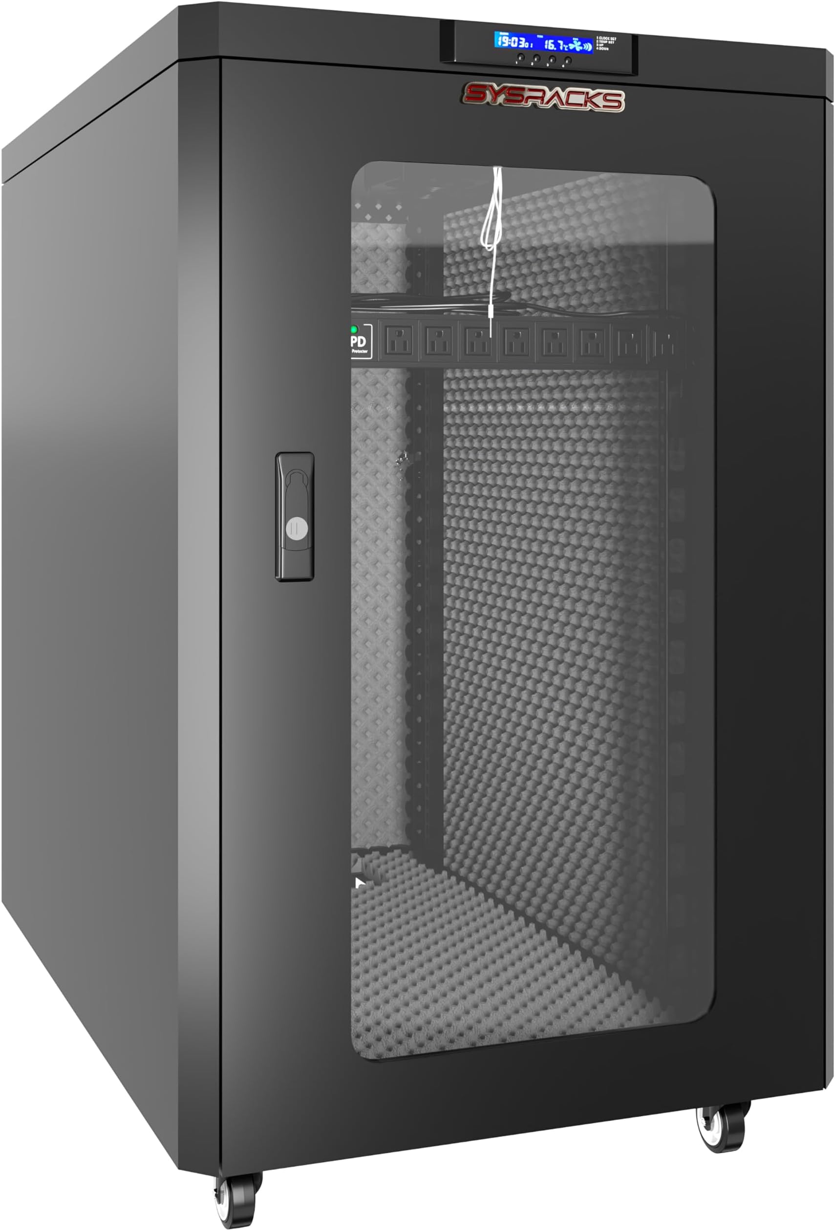 Soundproof Server Rack Cabinet 15U โ Quiet Acoustic 19โ Network Enclosure with Dual Fans, Thermostat Control, Locking Glass Door, Floor Standing Rack