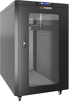 Soundproof Server Rack Cabinet 15U Quiet Acoustic 19 Network Enclosure with Dual Fans, Thermostat Control, Locking Glass Door, Floor Standing Rack