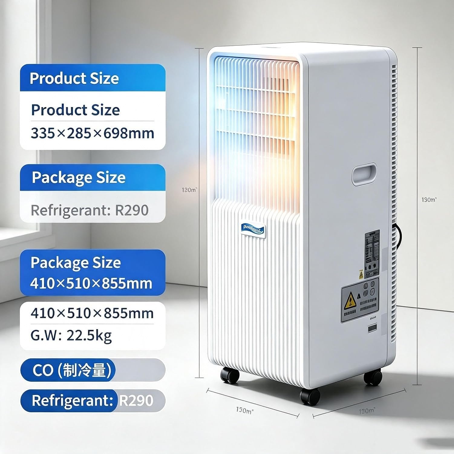 Mobilny klimatyzator 14000 BTU 2 w 1 nagrzewa i chłodzi, pojedynczy blok na kółkach z pilotem, duża moc do salonu i biura z gniazdkiem, A+Hot & Cold 14000 BTU, A+Hot & Cold 14000 BTU