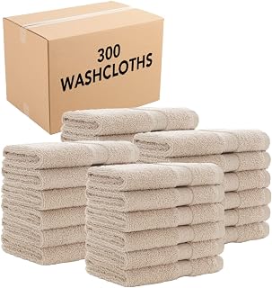 Arkwright True Color Solid Wash Cloths - Soft 100% Cotton Bulk Washcloths 300 Pack - Lightweight 475 GSM, Absorbent & Quick Dry for Face and Body, 12 x 12 in, Beige