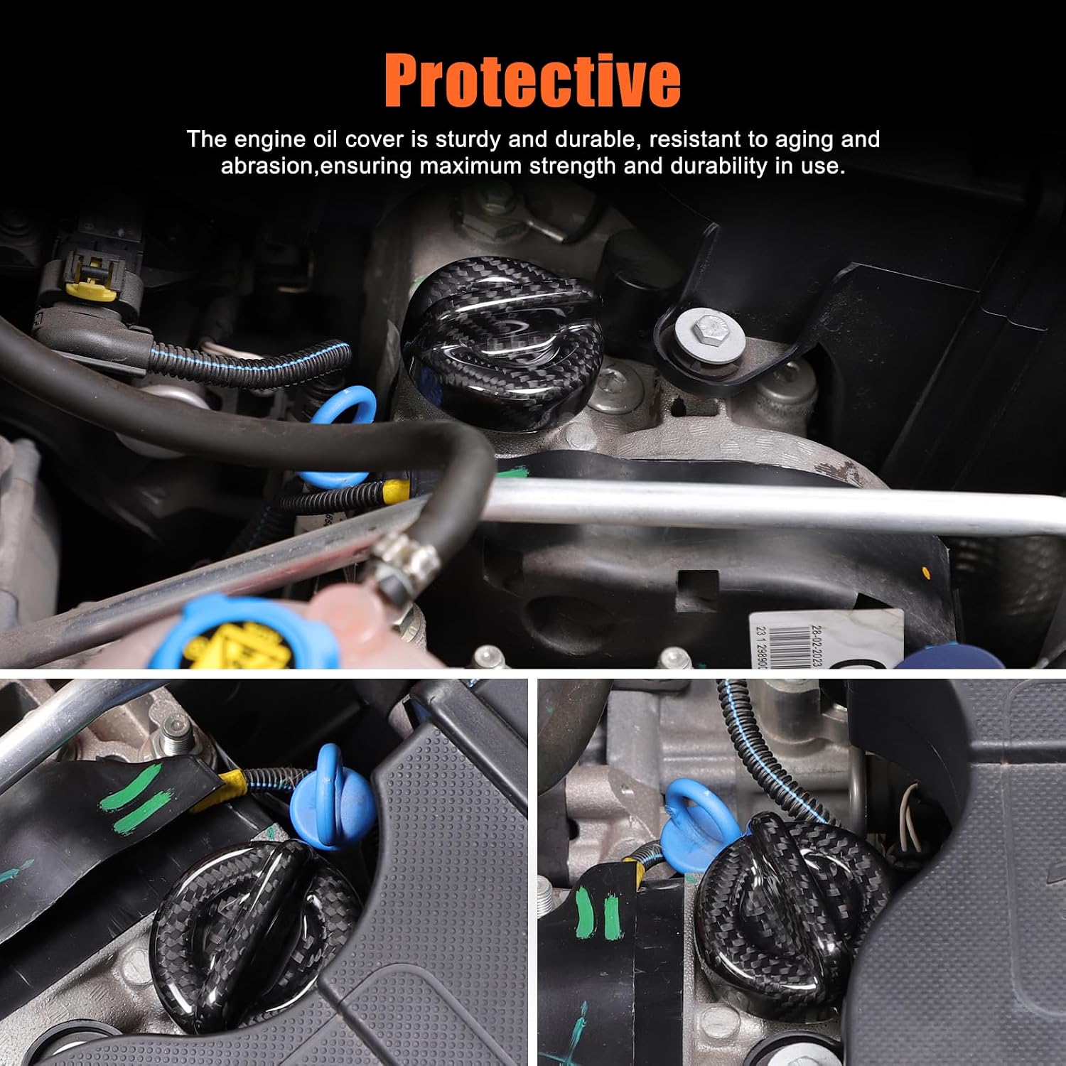 Engine Fluid Cap,Engine Master Cylinder Cap Compatible with Fiat 500 Abrth 595/695 Engine Fluid Reservoir Caps,Real Carbon Fiber