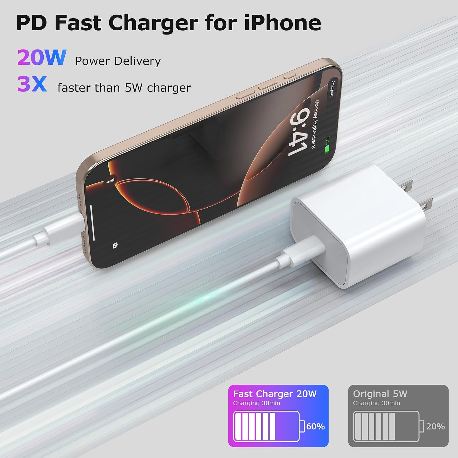 iPhone 17 Charger Fast Charging USB-C to USB-C, 6FT 20W PD Wall Adapter &Cable, Compatible with iPhone 16/16 Pro/16 Pro Max, iPhone 15/15 Plus/15 Pro/15Pro Max, iPad Pro/Air/Mini (2 Pack)