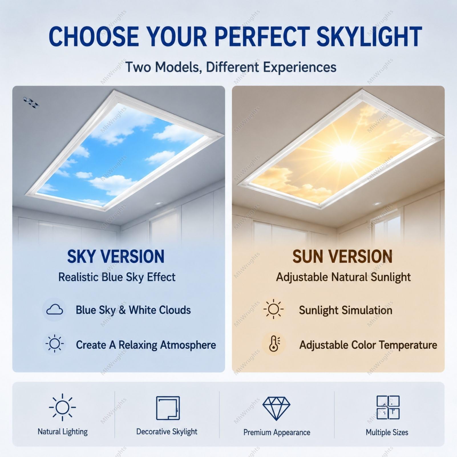 Lámpara de Techo con Efecto tragaluz Artificial, Panel LED Azul con simulación de luz Natural, Efecto de luz Solar Regulable y Control Remoto, para Sala de Estar Sky-30 * 120Integrated