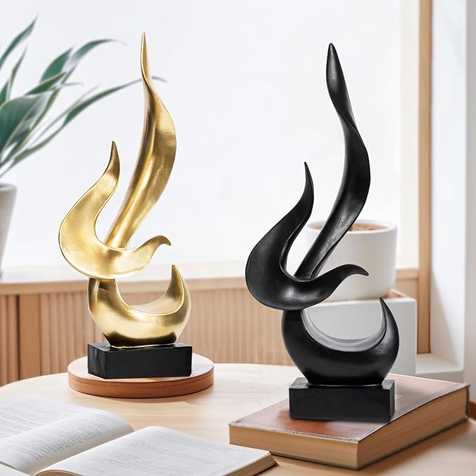 Escultura Abstracta de Llama Negra, Resina, Decoración Hogar miniatura 4