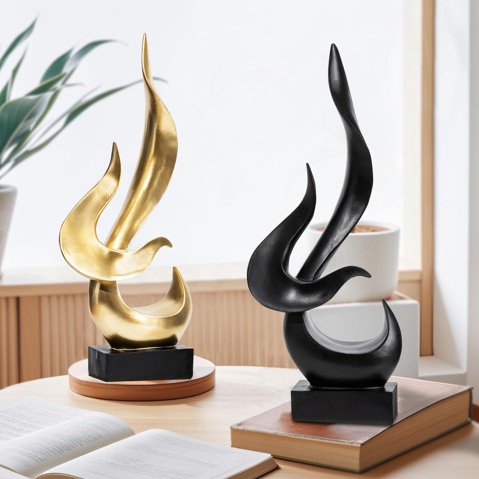 Feuerflammen-Skulptur, moderne abstrakte Statue, Bürodekoration für Männer, Gold | Moderne Skulpturen aus Kunstharz, dekorative Objekte, Tischdekoration für Wohnzimmer, Heimdekoration, Büroregal-Skulptur