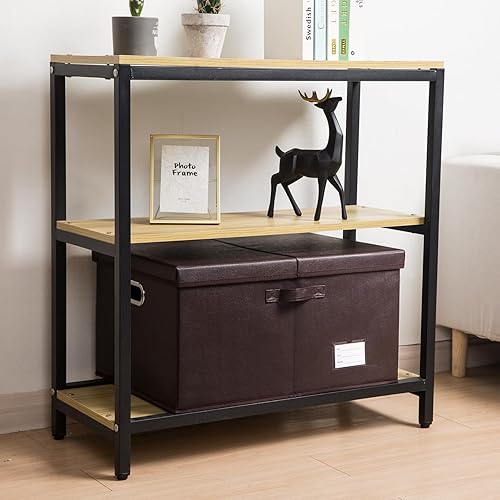 Miniatura 66 de PRANDOM Cajas de almacenamiento apilables grandes con tapas [paquete de 5] contenedores de almacenamiento plegables de tela de cuero, cestas