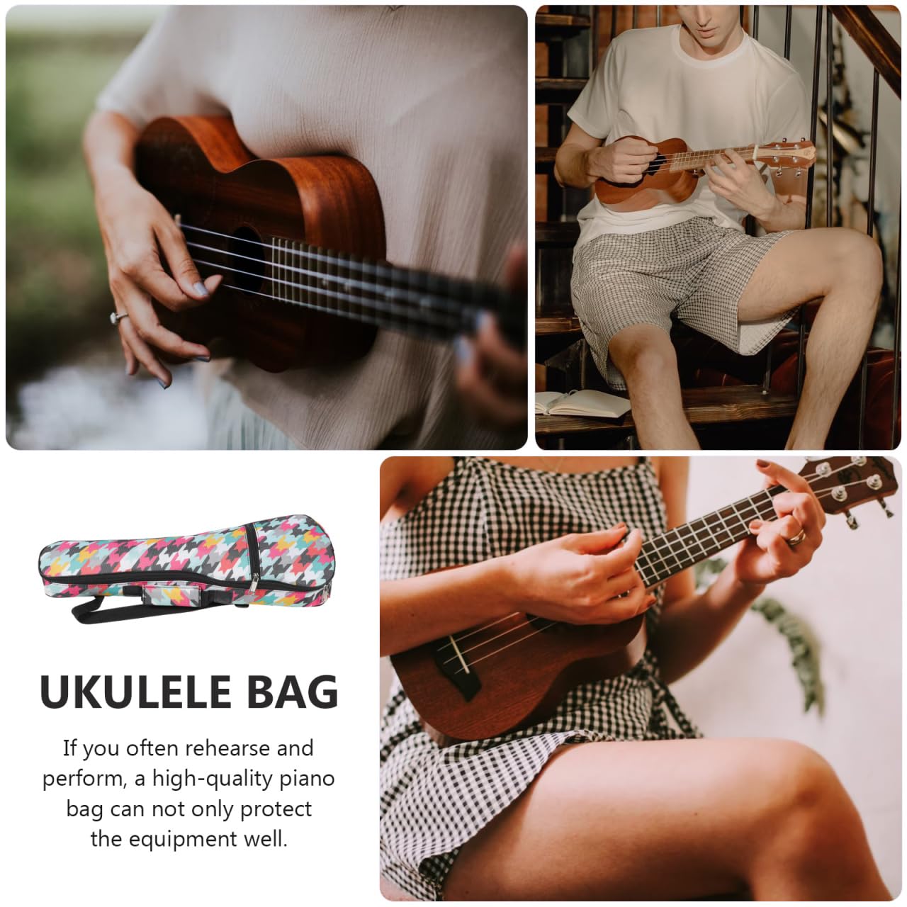 VANZACK Bolsa De Ukelele PortáTil E Impermeable para Guitarra Concierto con Compartimento para Accesorios Funda Resistente para Transporte Al Aire Libre DiseñO Unisex Y PráCtico