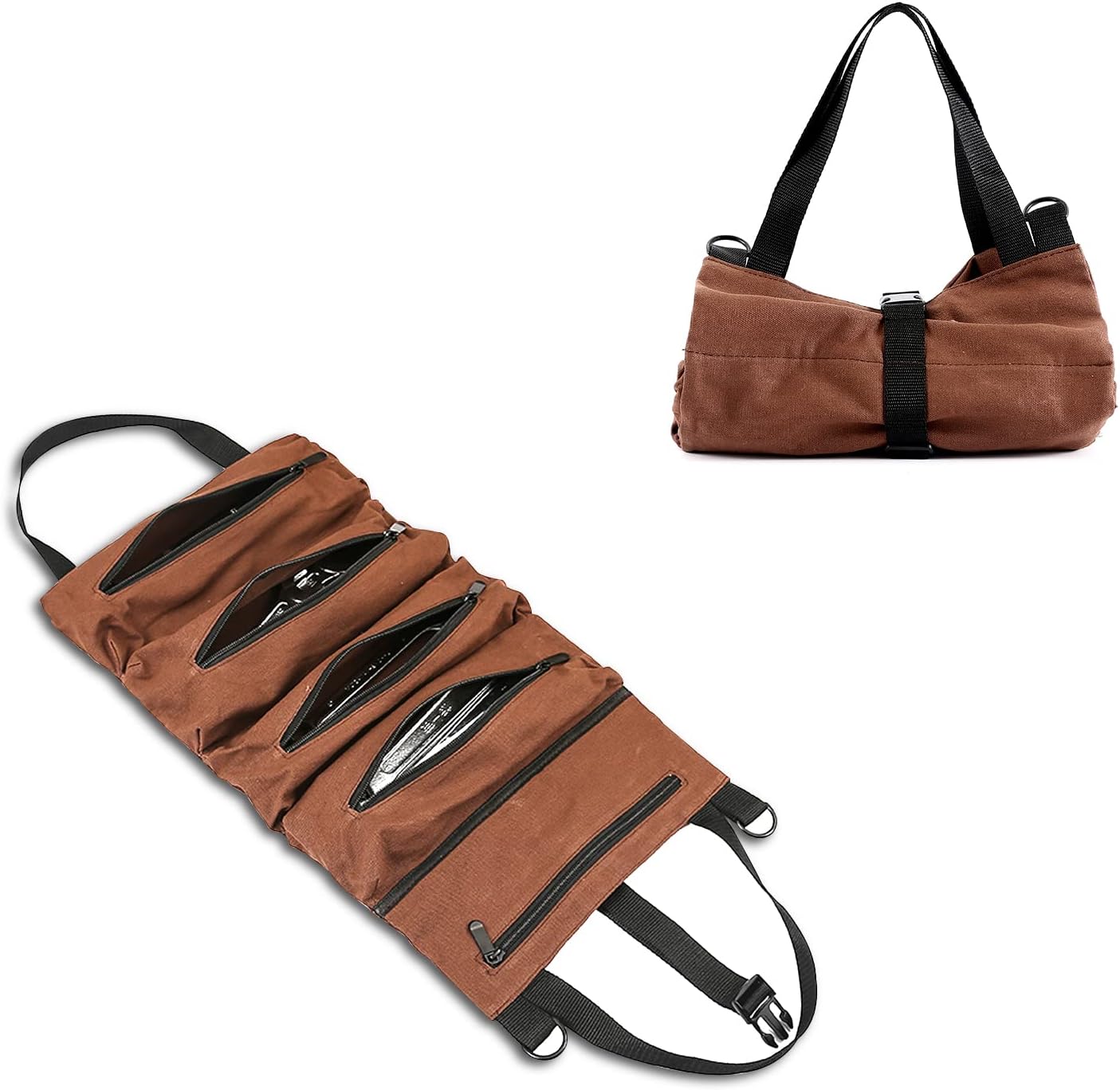 Super Roll Tool Roll,Multi-Purpose Roll Up Tool Bag, Wrench Roll,Canvas Tool Organizer Bucket,Car First Aid Kit Wrap Roll Storage Case,Hanging Tool Zipper Carrier Tote,Car Camping Gear