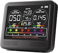 SpeedBoost 16-in-1 Air Quality Monitor: PM1.0, PM2.5, PM10, CO2, HCHO, TVOC, Temp, Humidity & AQI Alarms for Home Office (Shining Black)
