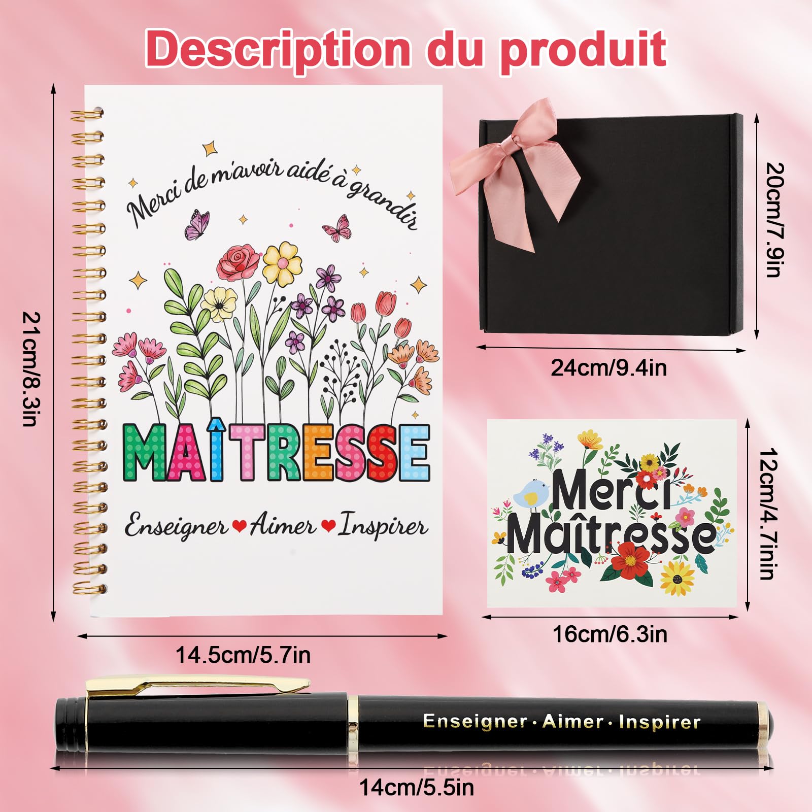 Echehi Cadeau Maitresse d'École Fin d'Année, Avec Tote Bag, Carnet A5, Stylo