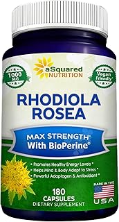 Rhodiola Rosea with BioPerine Supplement - 180 Capsules - Max Absorption Pure Rhodiola Root Powder Extract Pills - Golden Root Herb for Stress Relief, Mood, Focus & Energy - 500mg Rhodiola per Cap