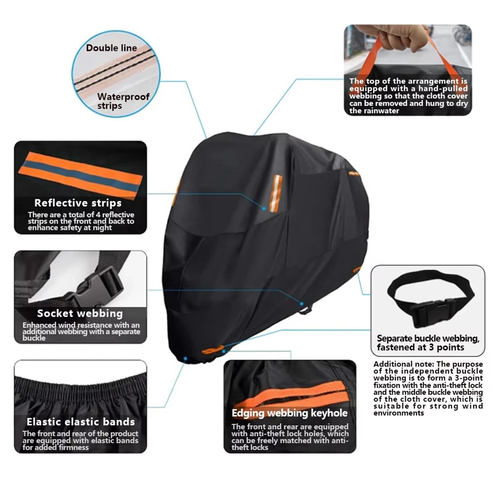 Housse de protection universelle en tissu Oxford 300D pour moto - Protection contre la poussière, la neige, la pluie et les UV (MCZ300D-Noir-XXXXL)