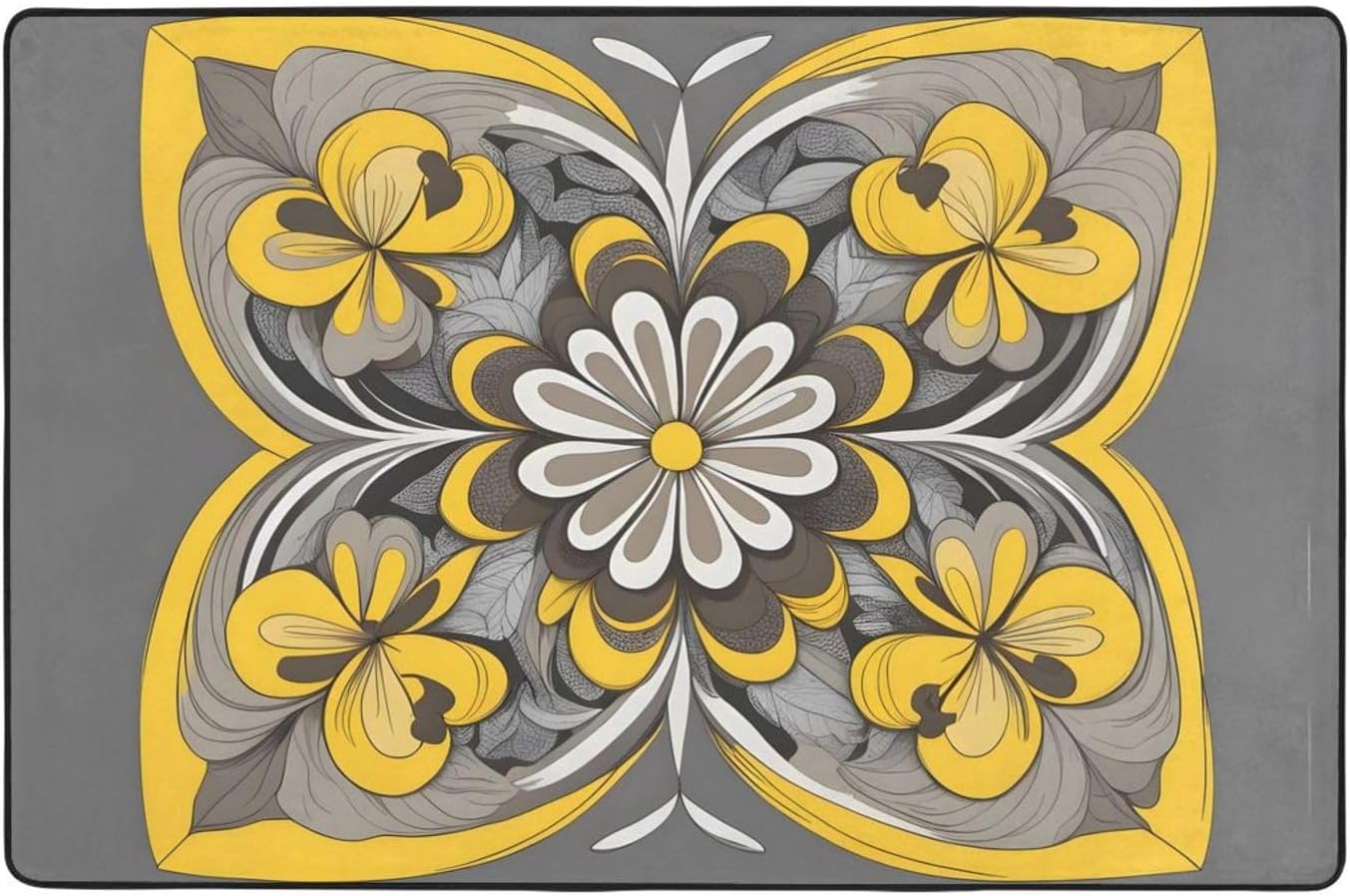 Yellow Gray Flower Picture Anti-Slip Floor mat Carpet Rug 72"x48" for Living Room Office Coffee Table Bed Balcony
