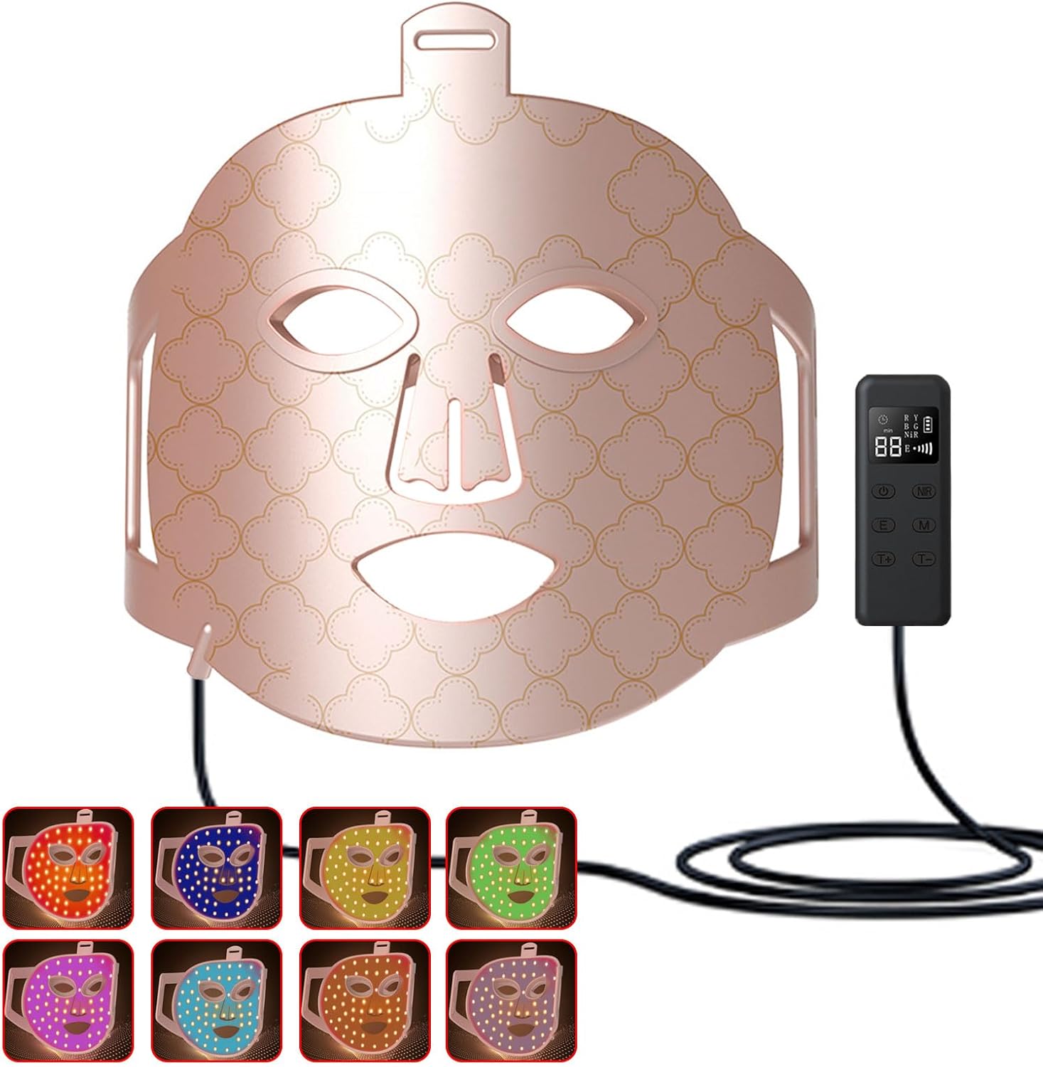 Led-gezichtsmasker, oplaadbare roodlichttherapie voor gezicht, 3 modi en 8 kleuren, led-verlichting, verstelbaar, afstandsbediening led-lichtmasker voor thuishuidverzorging