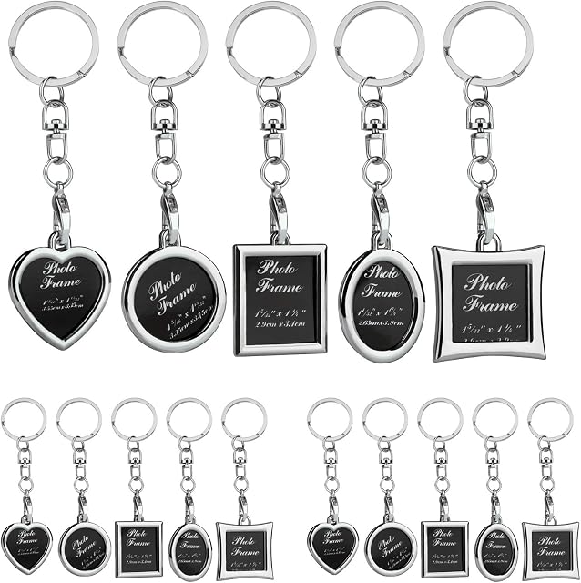 MengH-SHOP Photo Frame Keychain Blank Picture Frame Key Rings DIY Photos Keyring Pack for Valentine's Day, Birthday, Father's Day, Mother Day, Graduate, Wedding Gifts 15 Pieces (5 Styles)