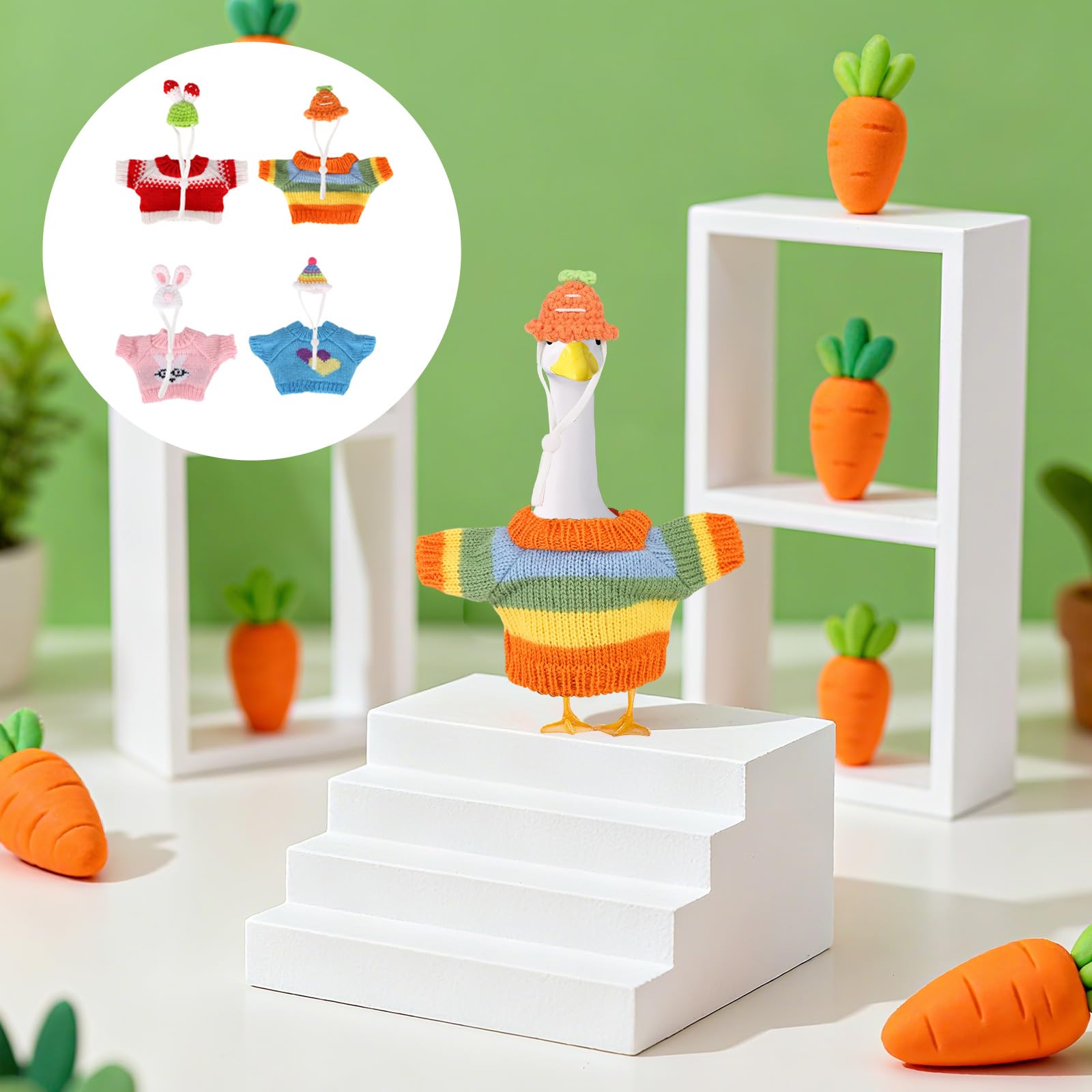4 Set 7in/17.78cm Desk Goose Outfits, Cute Knitted Shirt Hat Mini Porch Goose Statue Costume for Magnetic Geese Key Holder - Image 4