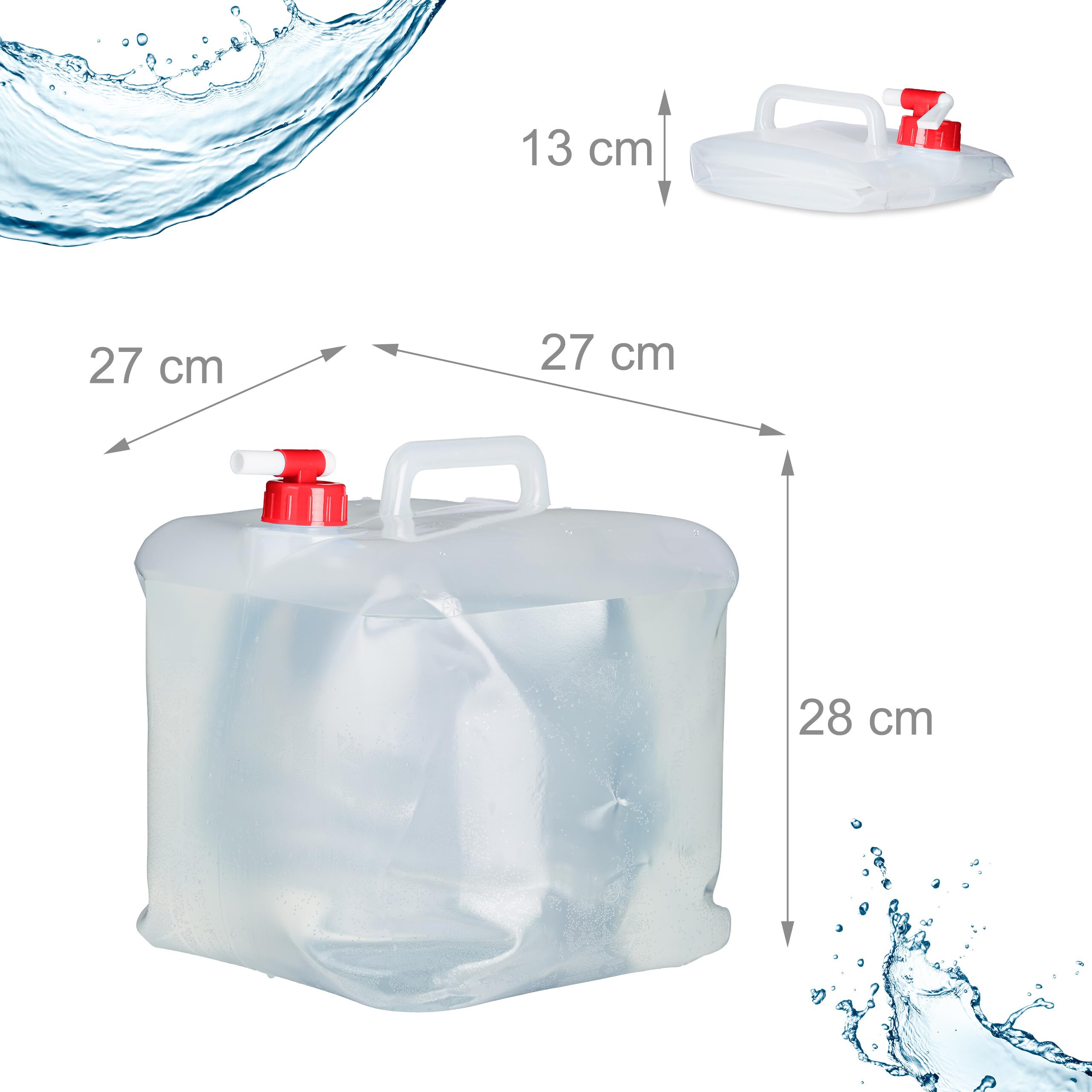 Relaxdays Tanica Pieghevole, Set 4 Contenitori, Rubinetto,Coperchio Svitabile, Manico, BPA-Free, 15 L, Trasparente/Rosso