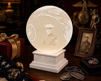 Personalized U.S Marine Retirement Moon Lamp with Custom Photo & Text - Custom USMC Moon NightLight | Military Veteran Gift for Marines, Soldiers, Marine Corps & Service Members