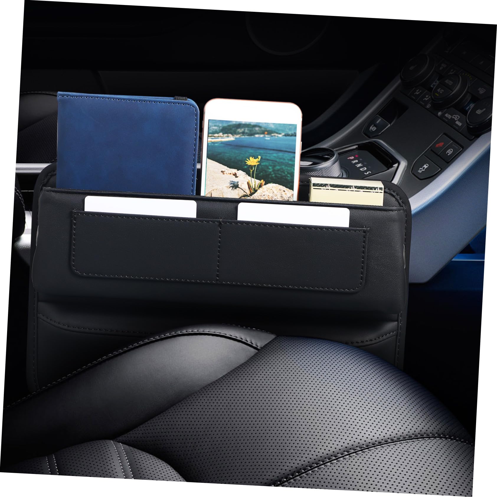 Caja Almacenamiento Asiento Coche Organizador Inserto Ranura con Compartimentos Protección Antideslizante para Consola y Asiento Vehículo Seguridad Conducción