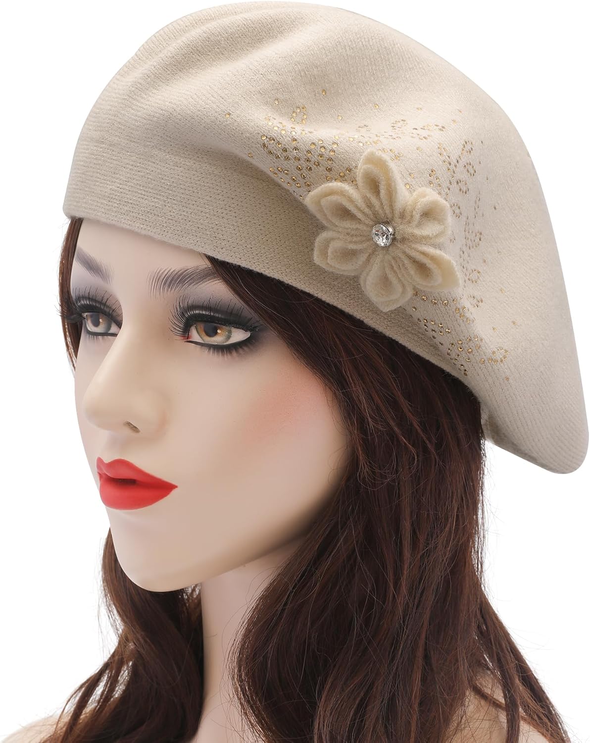 ZLYC Women French Beret hat Reversible Solid Color Floral Warm Knitted Beret Cap - Image 2