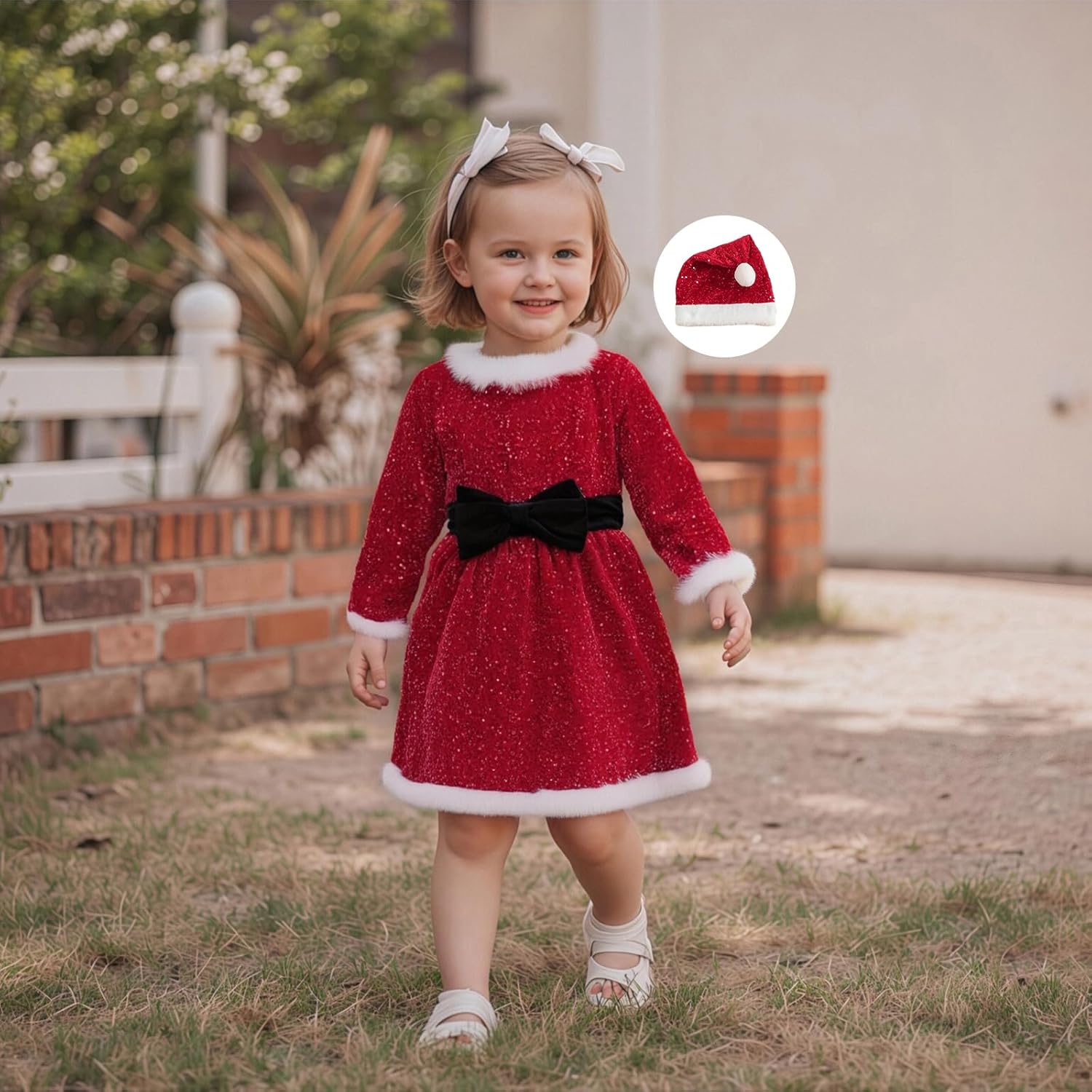 Toddler Baby Girl Christmas Outfit Santa Glitter Fur Long Sleeve A Line Dress for Party Cute Girls Christmas Dress - Image 3