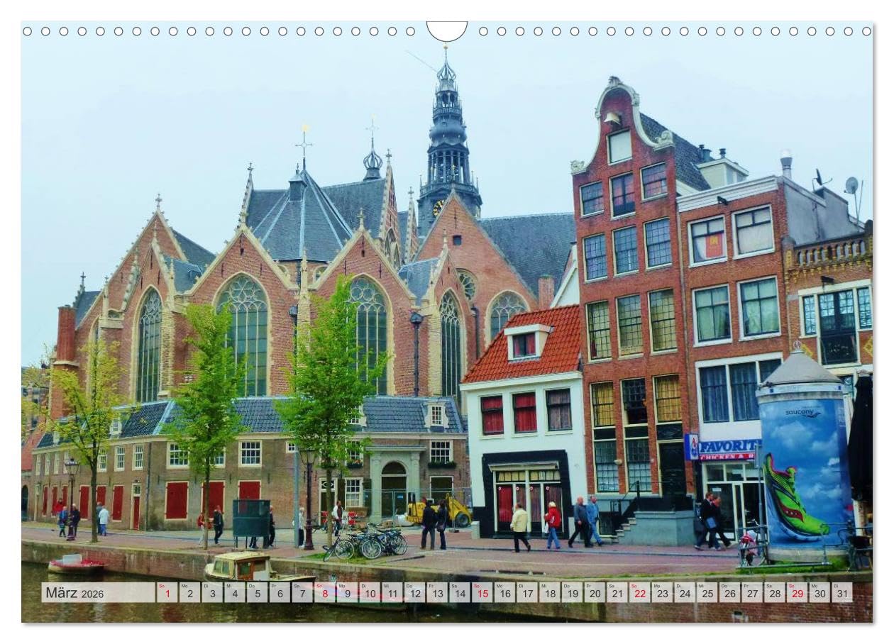 Amsterdam (Wandkalender 2026 DIN A3 quer), CALVENDO Monatskalender: Amsterdam - Grachten, Hausboote, Fahrräder, Blumen