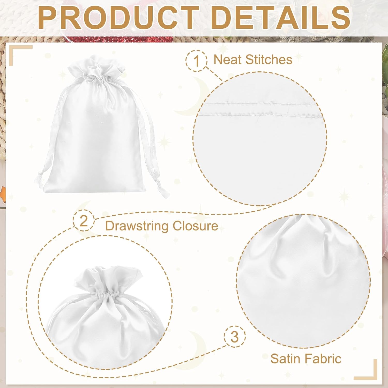 PATIKIL 4 x 6 Inch Satin Bags with Drawstring, 3 Pcs Silk Drawstring Gift Bags Wedding Favor Pouch for Jewelry Candy Christmas Party Graduation Birthday Easter, White
