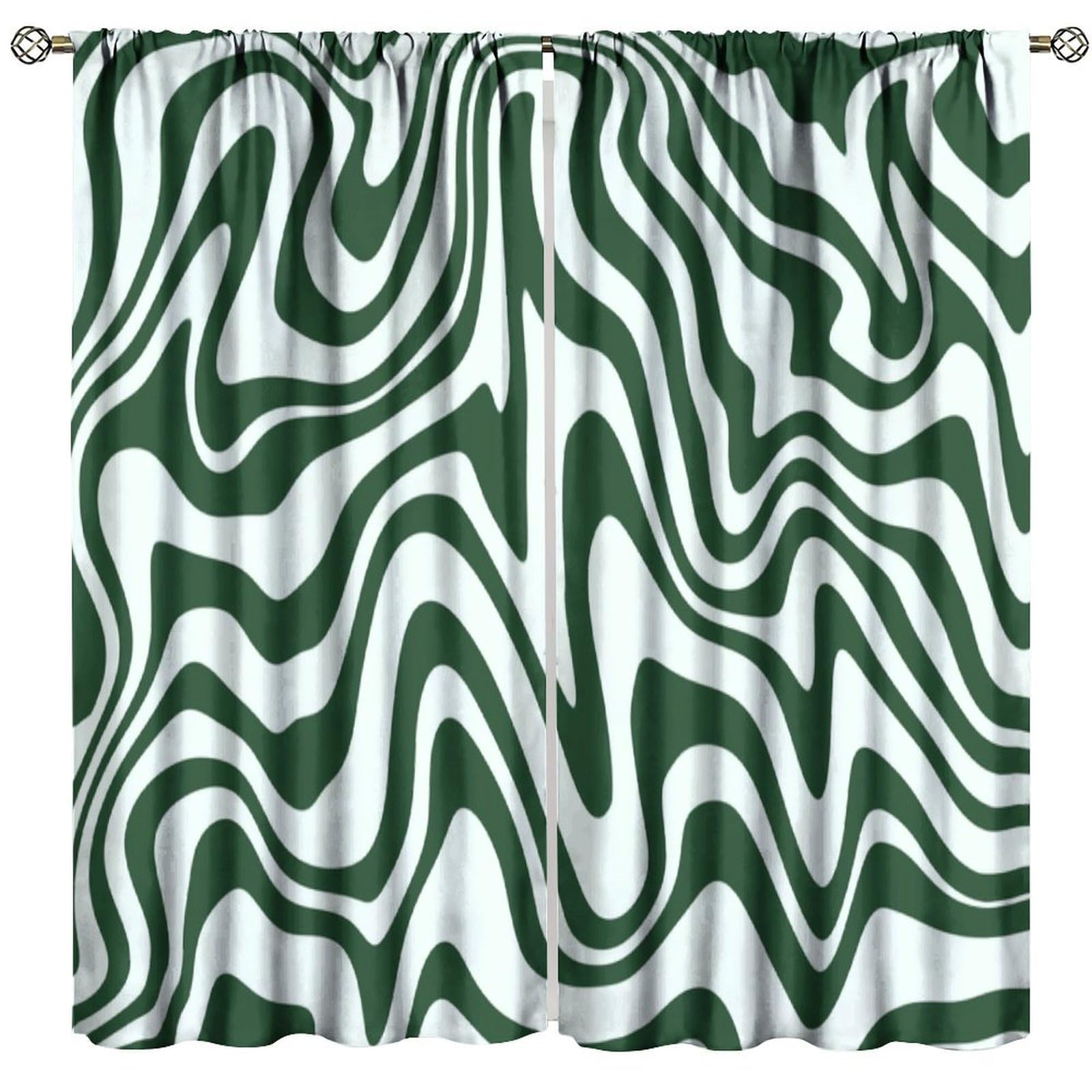 Hippie Blackout Window Curtain, 70s Retro Colorful Green Pastel Wave Hippie Abstract Swirl Aesthetic Boho Funky for Home Kitchen Livingroom Coffee Room Window Drapes 2Panel 63" W X 63" L
